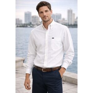 Faconnable Mens White Classic Button Down Dress Shirt Preppy Heritage Medium